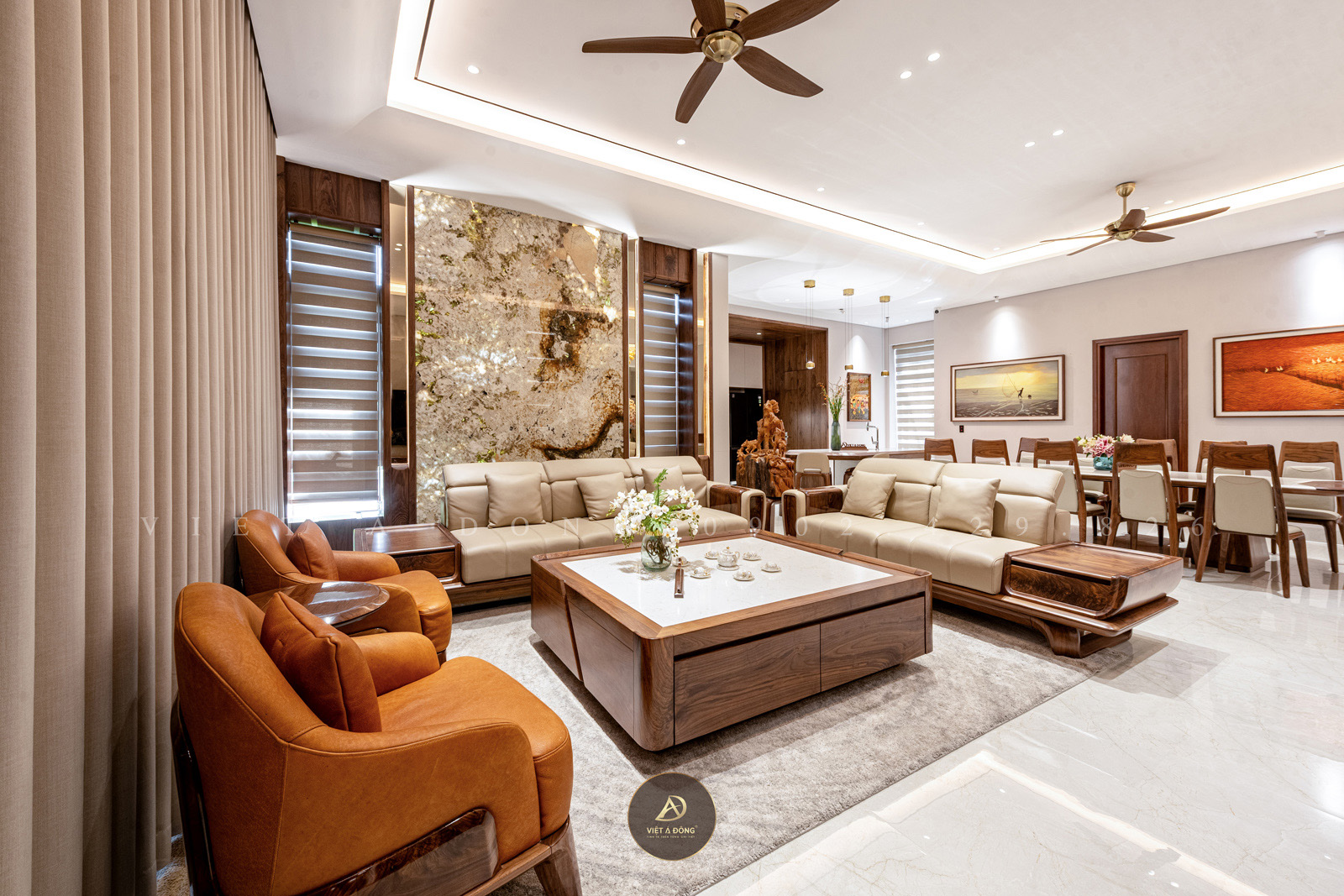 Mẫu Sofa gỗ óc chó phong cách Á Đông Hiện Đại