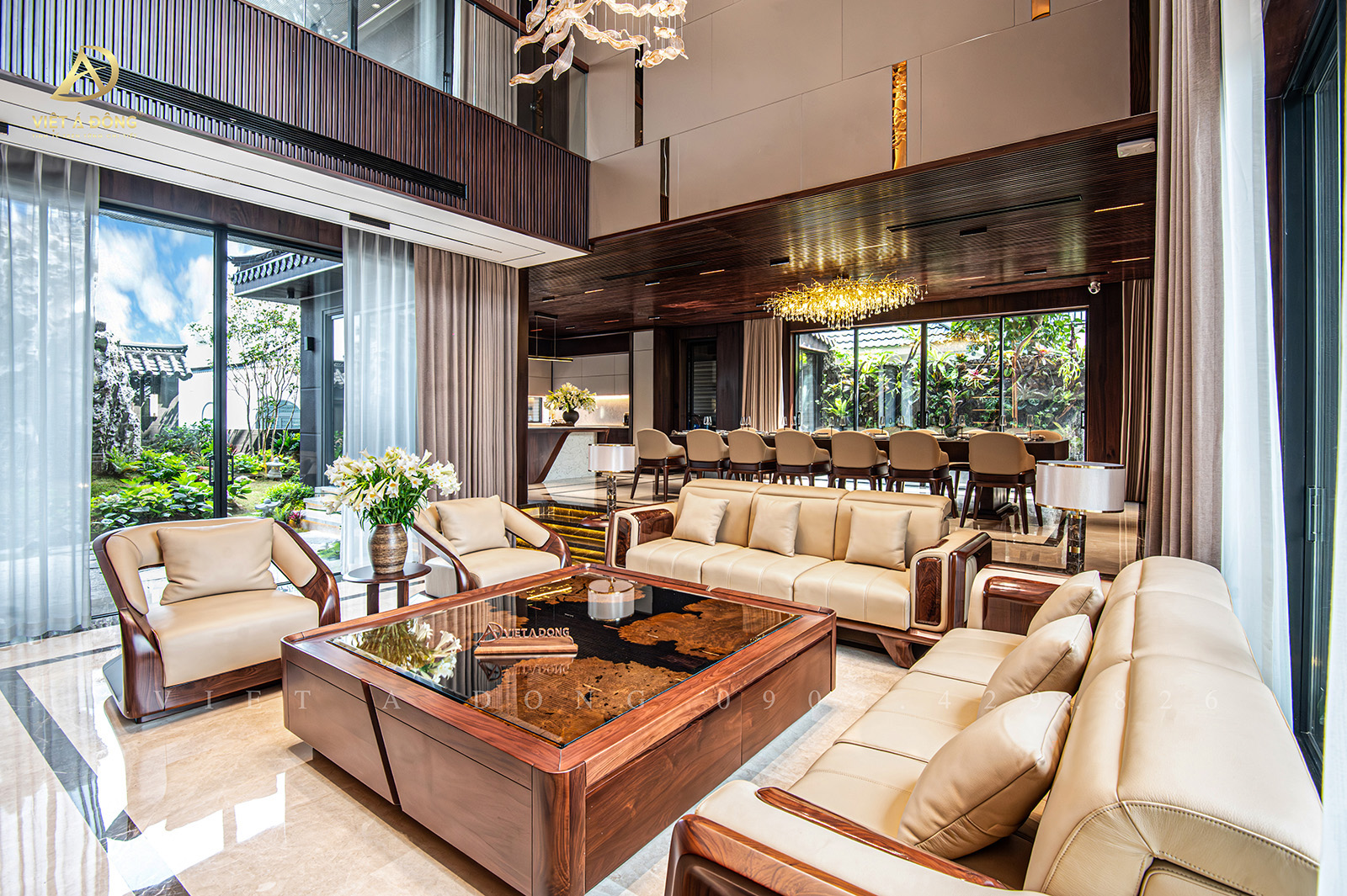 Mẫu Sofa gỗ óc chó phong cách Á Đông Hiện Đại